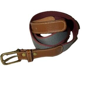 GANT Mens Cotton & Leather Belt 31”-33”Retro USA Gray Dark Pink Brass Buckle